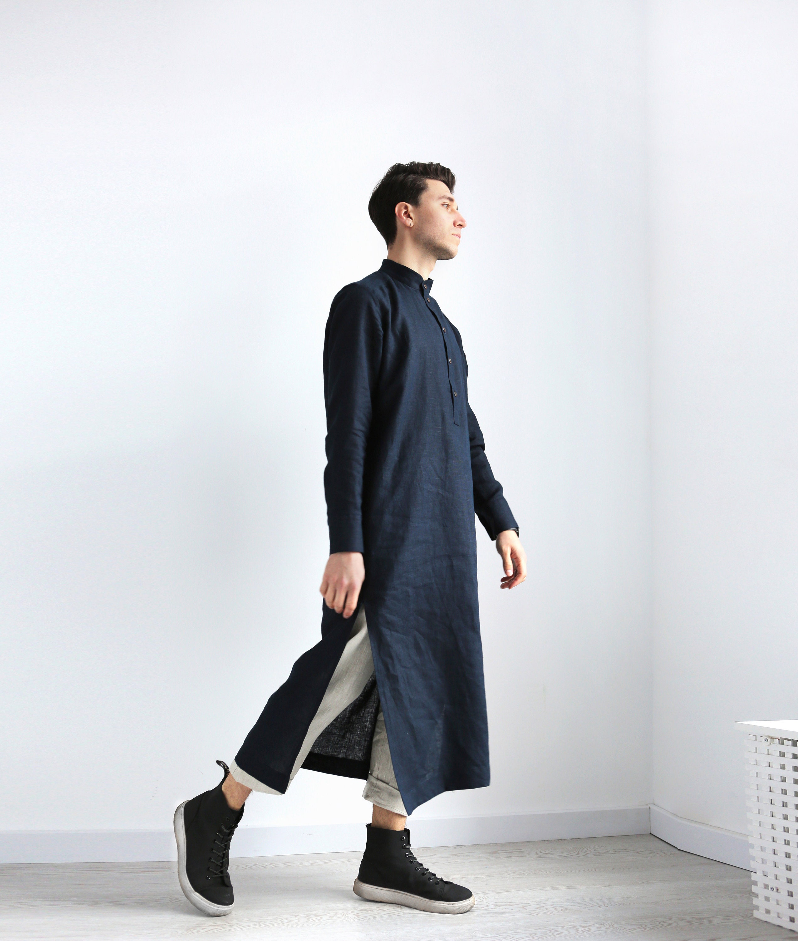 Men's Kaftan Maxi Shirt Men's Linen Tunic Dress for - Etsy