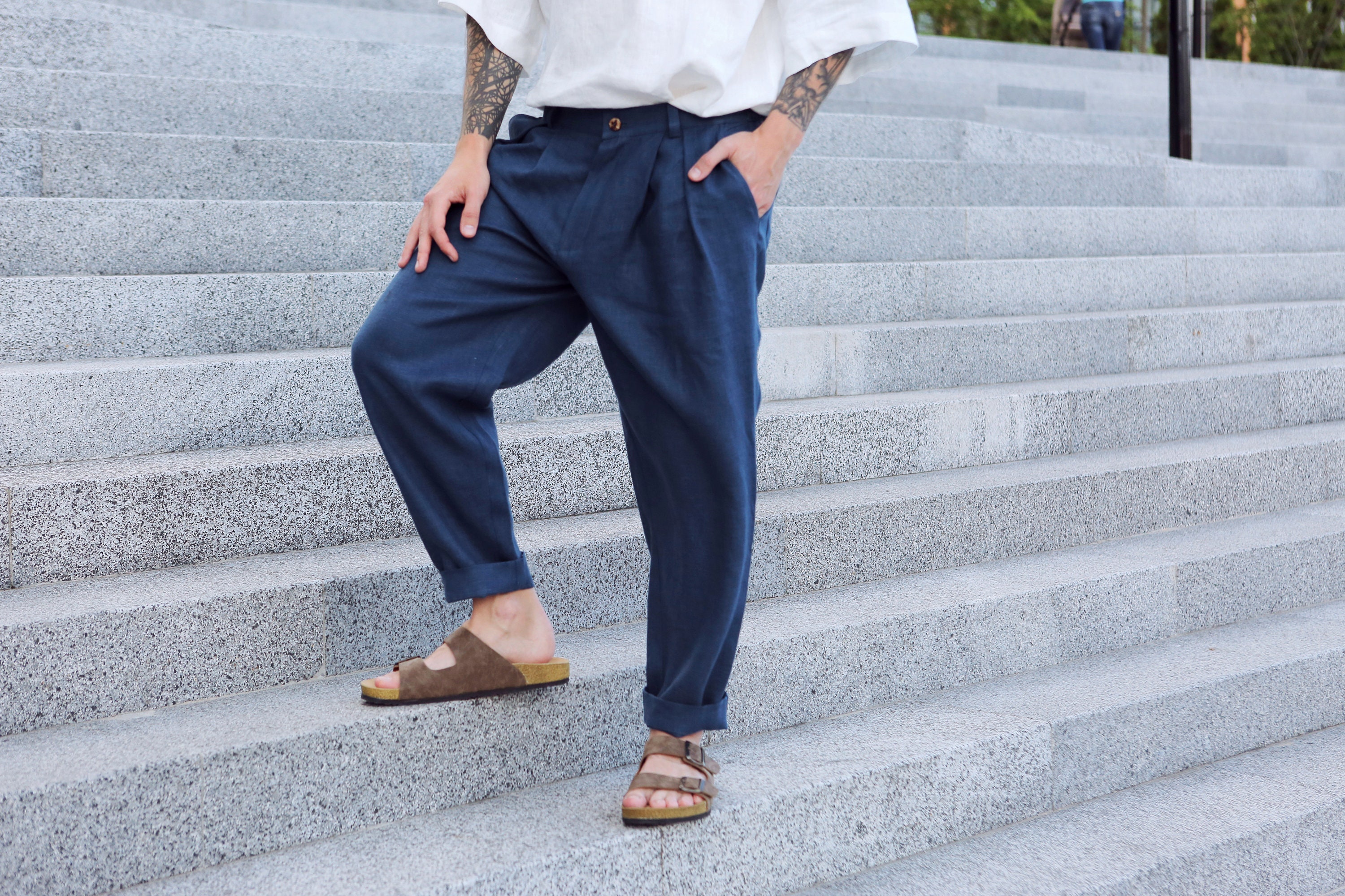 Mens Linen Pants With Pleats Linen Joggers Mens Trousers - Etsy