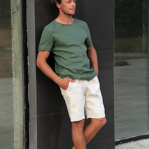 Herren-Leinen-Shorts, Sommer-Shorts, Shorts für Männer, Frühlings-Shorts, Herren-Bio-Kleidung, Strand-Shorts, Basic-Shorts, Beige-Shorts Bild 2