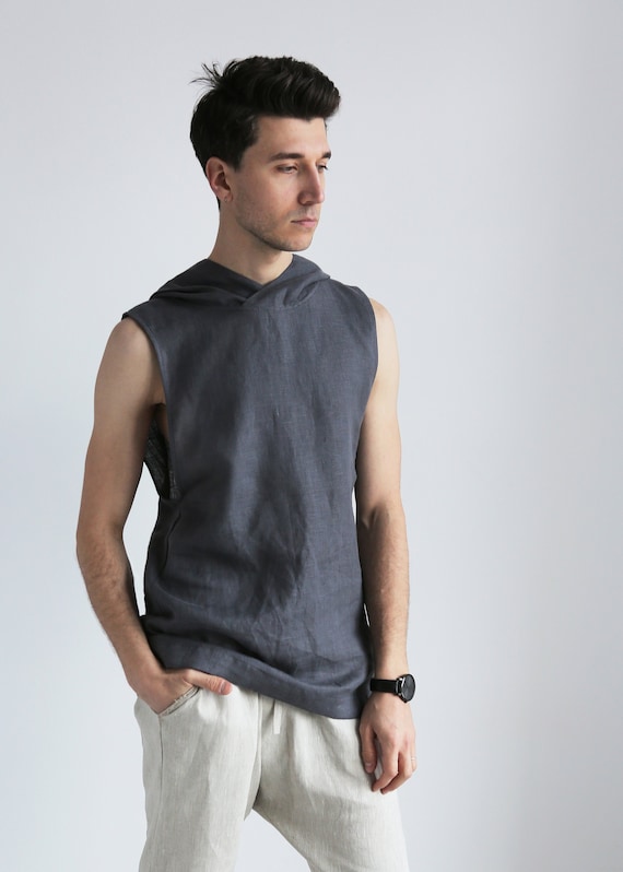 Mens Sleeveless Linen T-shirt Basic T 