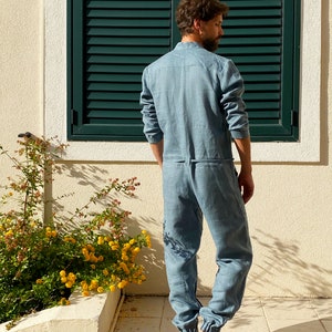 Mens linen jumpsuit, Mens overall, Mens romper, Jumpsuit for men, Blue-grey coveralls, Gift for him, Natural linen jumpsuit, Linen romper image 7