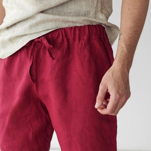 Mens linen shorts, Red shorts, Basic shorts, Shorts for men, Spring shorts, Mans organic clothes, Flax shorts, Basic shorts image 6