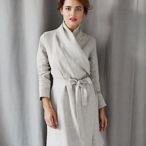 Handmade linen bathrobe, Linen loungewear, Natural linen robe, Linen homewear, Pure bathrobe, Wedding robe, Linen cape, Linen jacket image 2