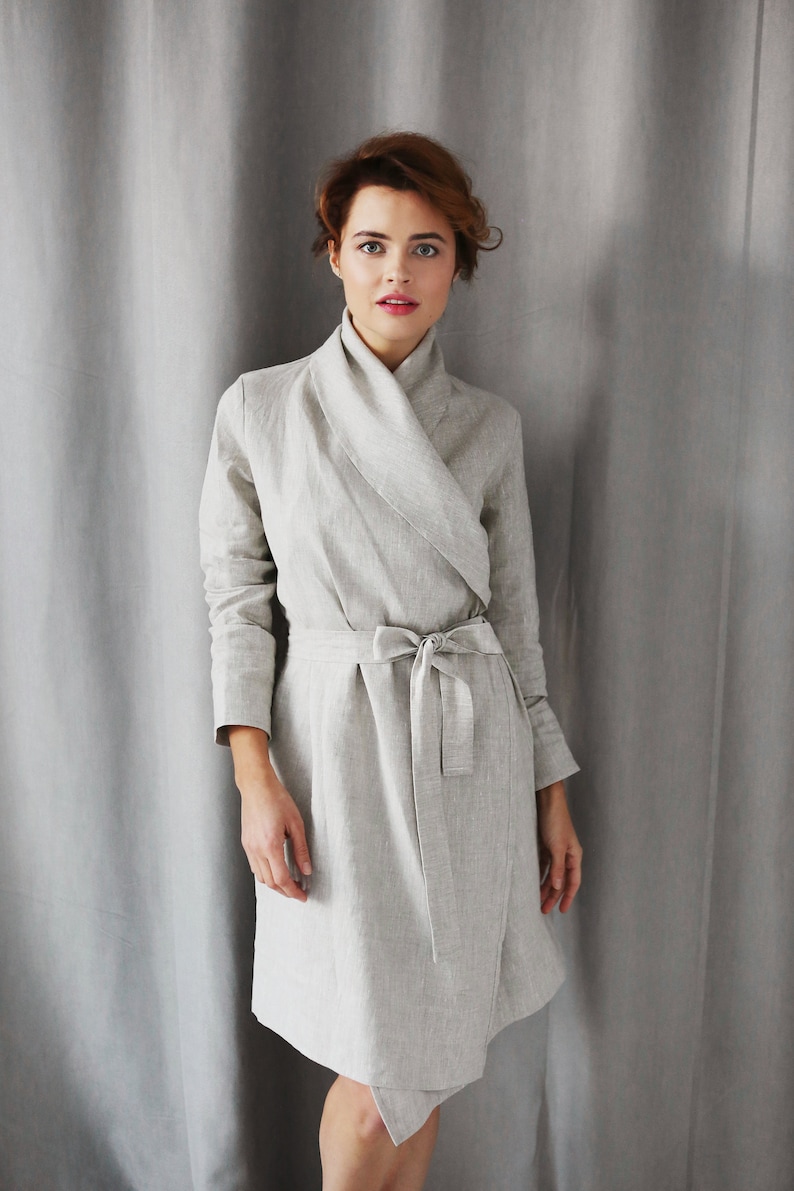 Handmade linen bathrobe, Linen loungewear, Natural linen robe, Linen homewear, Pure bathrobe, Wedding robe, Linen cape, Linen jacket image 2