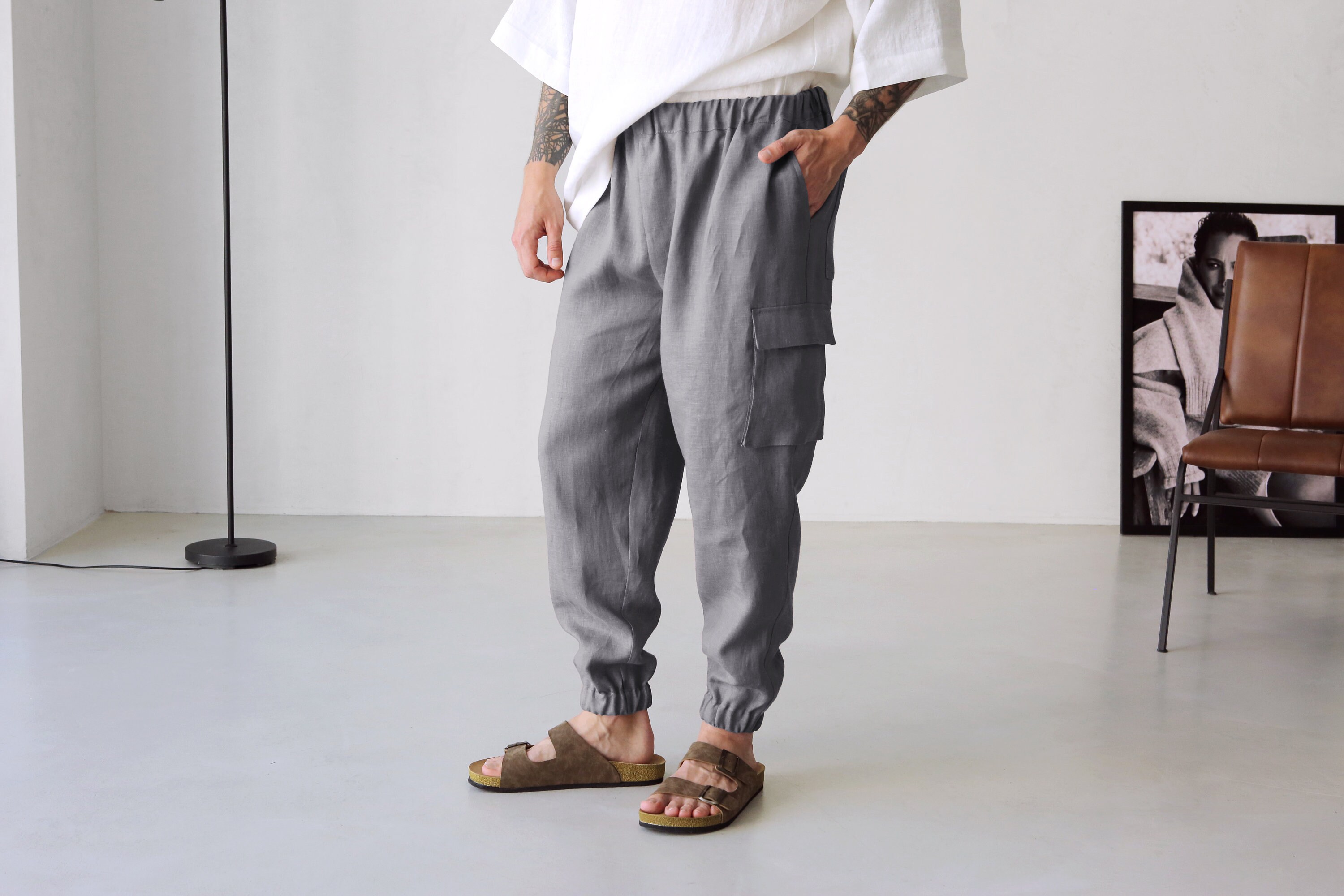 【美品】OPEN Yy LINEN CARGO PANTS CHARCOAL M 美品】OPEN Yy LINEN CARGO PANTS CHARCOAL M 美品】OPEN Yy LINEN