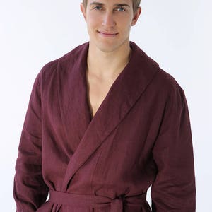 Linen bathrobe, Mens linen bathrobe, Burgundy spa robe, Dressing gown men, Natural bathrobe, Housecoat, Mens robe, Flax robe, Linen gown image 3