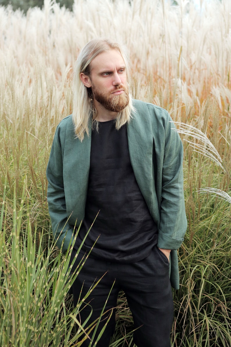 Linen Jacket Green Trench Green Cardigan for Men Linen | Etsy