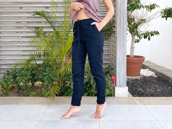 Womens Linen Pants, Dark Blue Pants, Summer Pants, Womens Pants