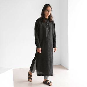 Men&#39;s Kaftan, Maxi shirt, Men&#39;s linen tunic, Dress for men, Black shirt, Mens style Linen clothes Kaftan men&#39;s