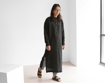 Herren Kaftan, Maxi-Shirt, Herren Leinen Tunika, Kleid für Männer, Schwarzes Hemd, Herren Stil Leinen Kleidung Kaftan Herren