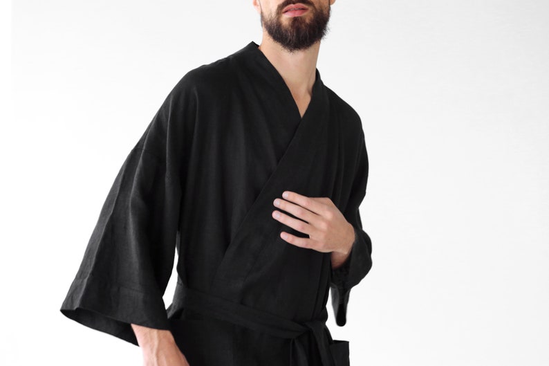 Mens Linen Kimono Black Kimono Men Handmade Cardigan Linen Etsy