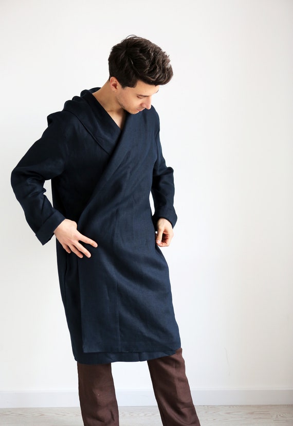 LIFKOME Mens Robes Lightweight Black Hooded Bathrobe and