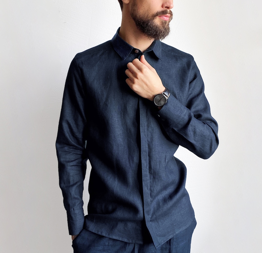 Mens Linen Shirt, Shirt For Men, Dress Shirt, Dark Blue Shirt, Gift For Him, Beach Shirt, Wedding Linen Shirt, Spread Collar Shirt