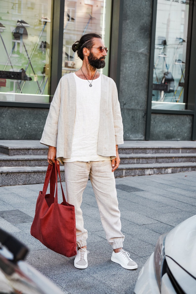 Borsa tote in lino, Zero rifiuti, Borsa da spiaggia, Shopper in lino biologico, Borsa vegana immagine 3