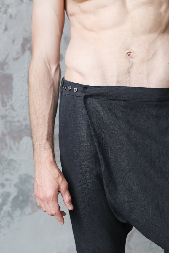 Pantalones de haren para hombre Pantalones holgados de lino Pantalones de entrepierna caida Pantalones para hombre Pantalones lounge Pantalones para hombre Joggers para hombre Pantalones de yoga Panta...