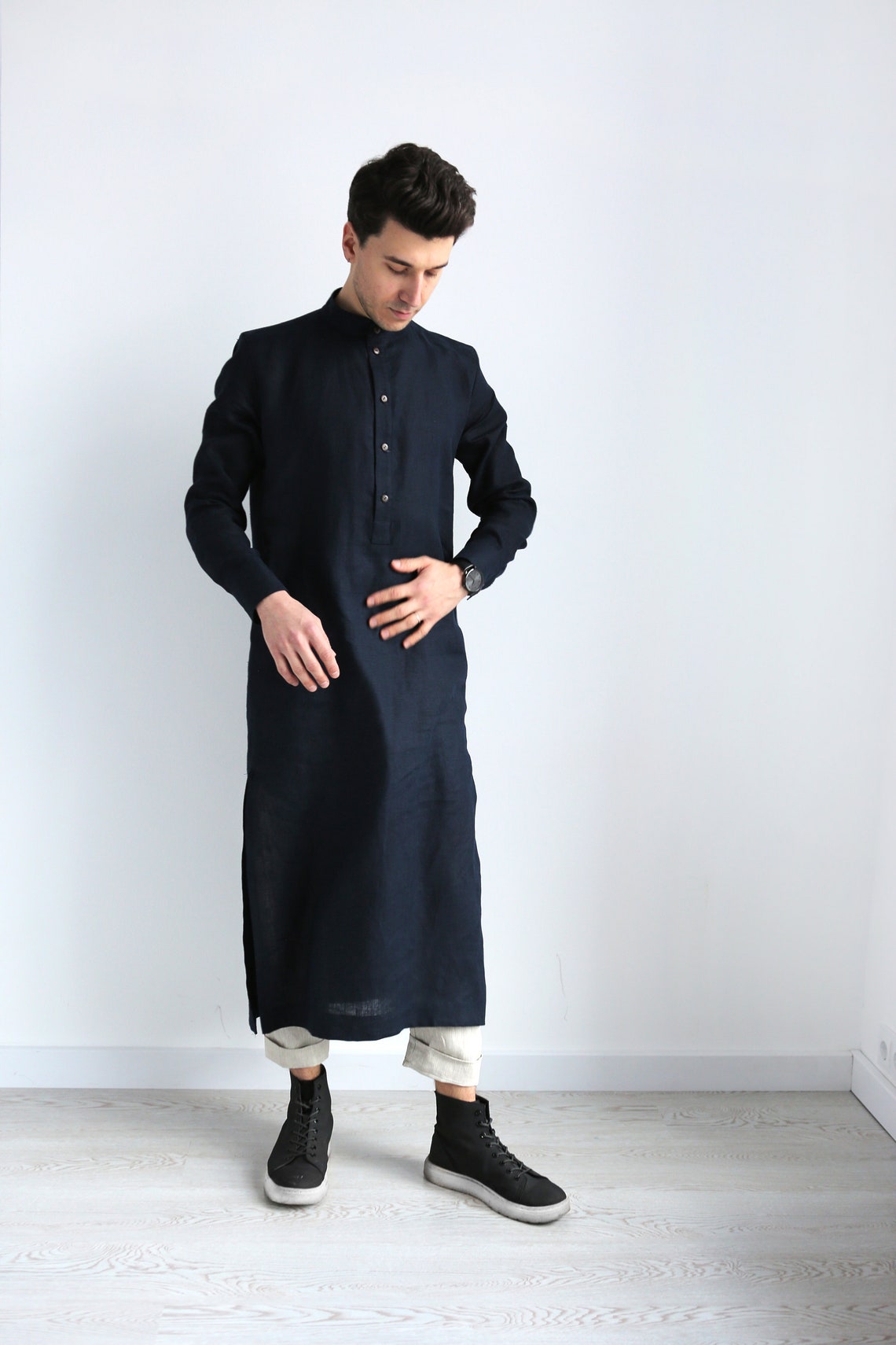 Men's Kaftan Maxi shirt Men's linen tunic Dress | Etsy