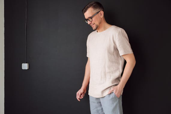 Mens linen t-shirt Summer shirt Shirt for men Stylish t-shirt Beige t-shirt Flax shirt Gift for him Beach t-shirt Outfit clothes