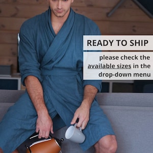 Linen bathrobe, Natural loungewear, Natural linen robe, Homewear, Wedding robe, Gown for men, Mens linen robe, Dressing gown - in stock