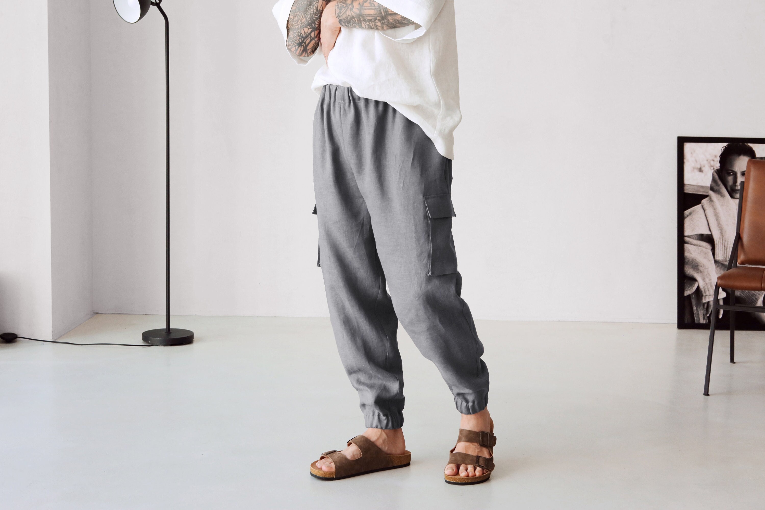 Mens Linen Cargo Pants With Side Pockets Summer Pants Dark - Etsy