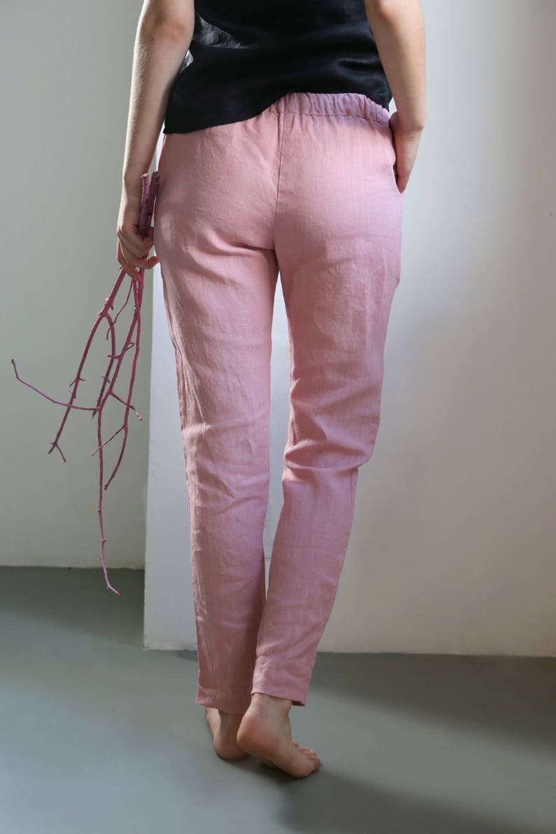 pink linen pants womens