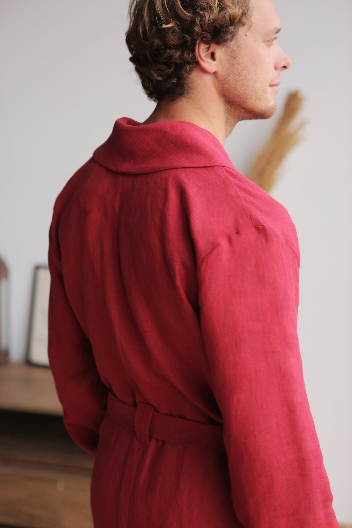 Linen robe for men Natural laungewear Red dressing gown Etsy