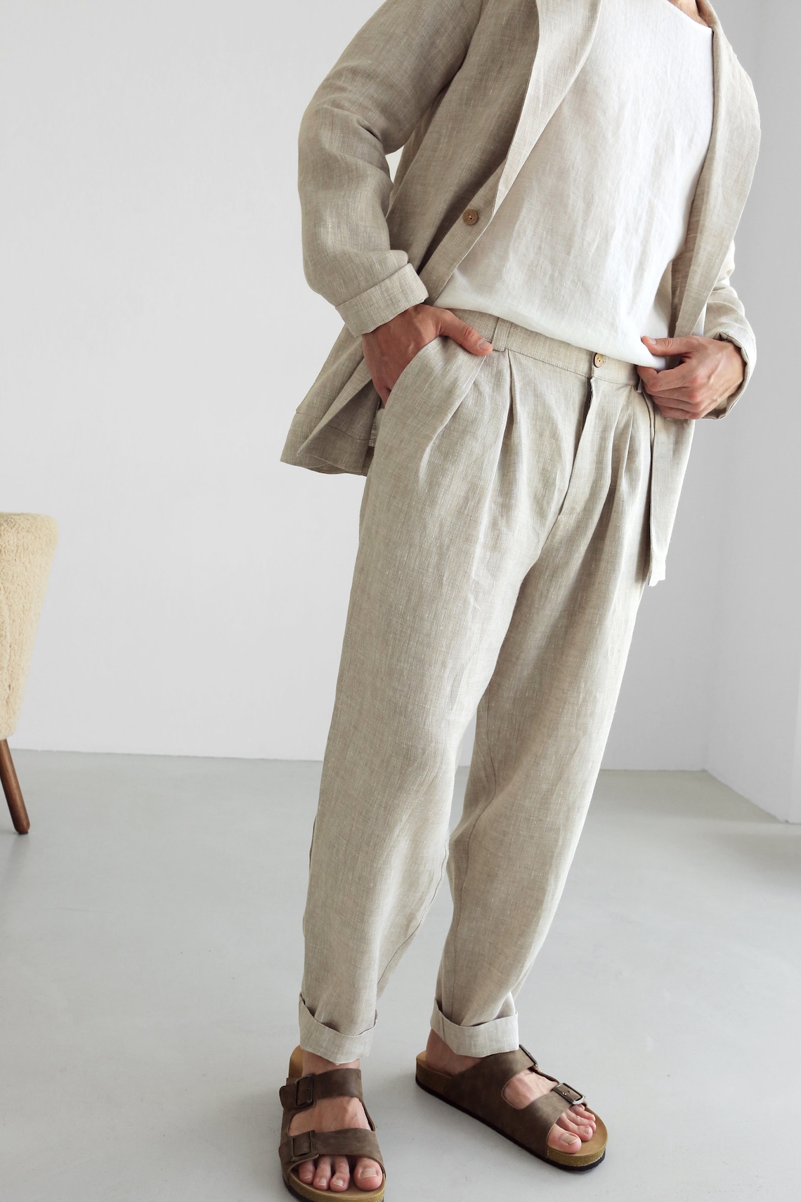 Mens Linen Pants With Pleats Linen Joggers Mens Trousers Etsy