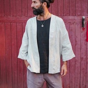 Mens Linen Kimono Jacket, Matshu Kimono, Linen cardigan, Gift for him, Linen outfit