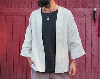 Mens Linen Kimono Jacket, Matshu Kimono, Linen cardigan, Gift for him,  Linen outfit