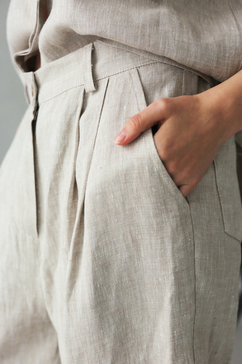 Womens Linen Pants With Pleats Linen Joggers Women Trousers | Etsy