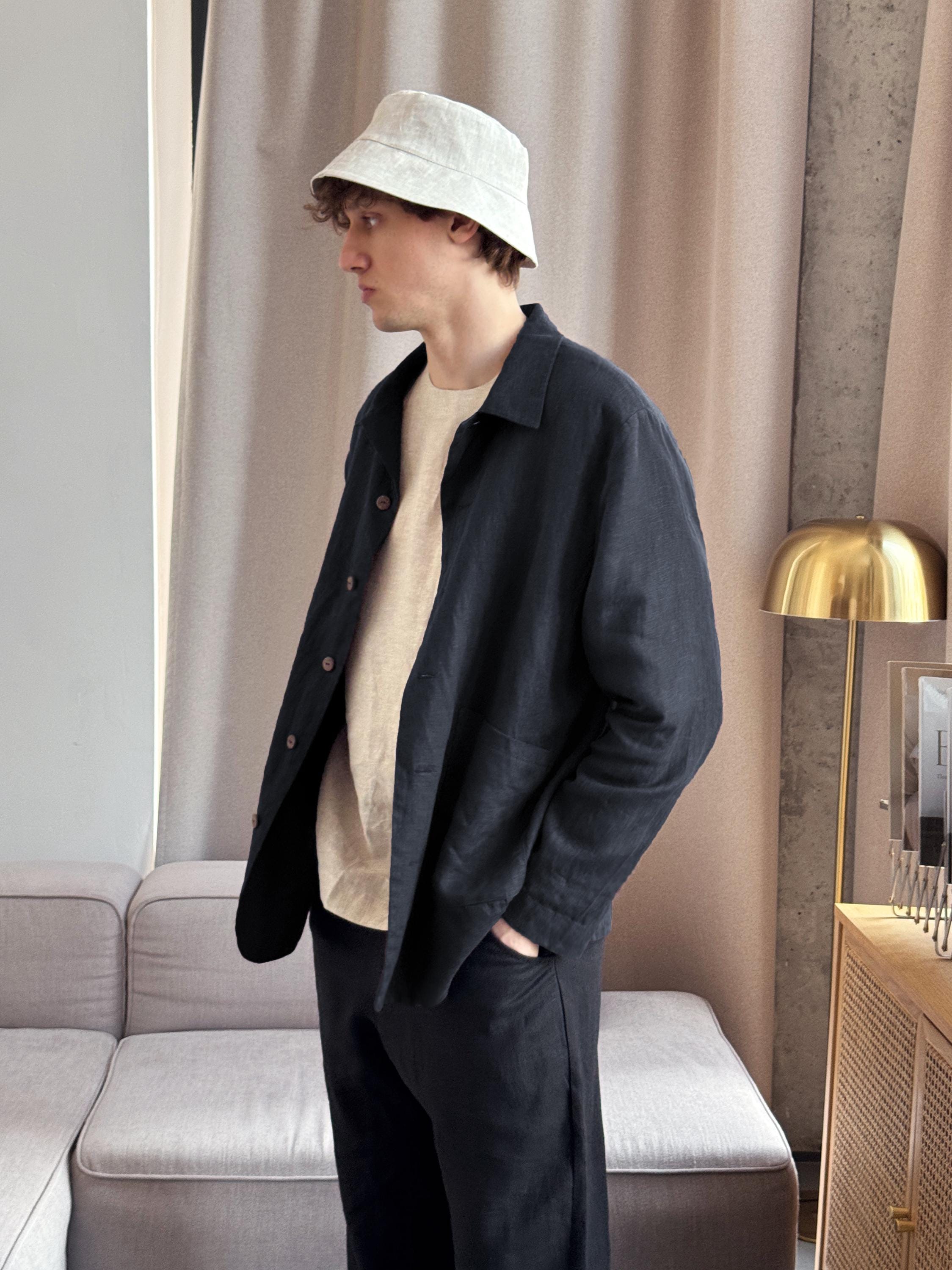 Linen Bomber Jacket for Men, Summer Cardigan, Bomber Jacket, Black