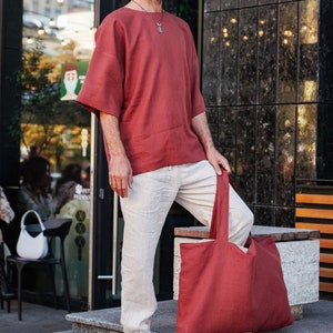 Linen tote bag, Zero waste, Beach bag, Organic linen shopper, Vegan bag zdjęcie 6