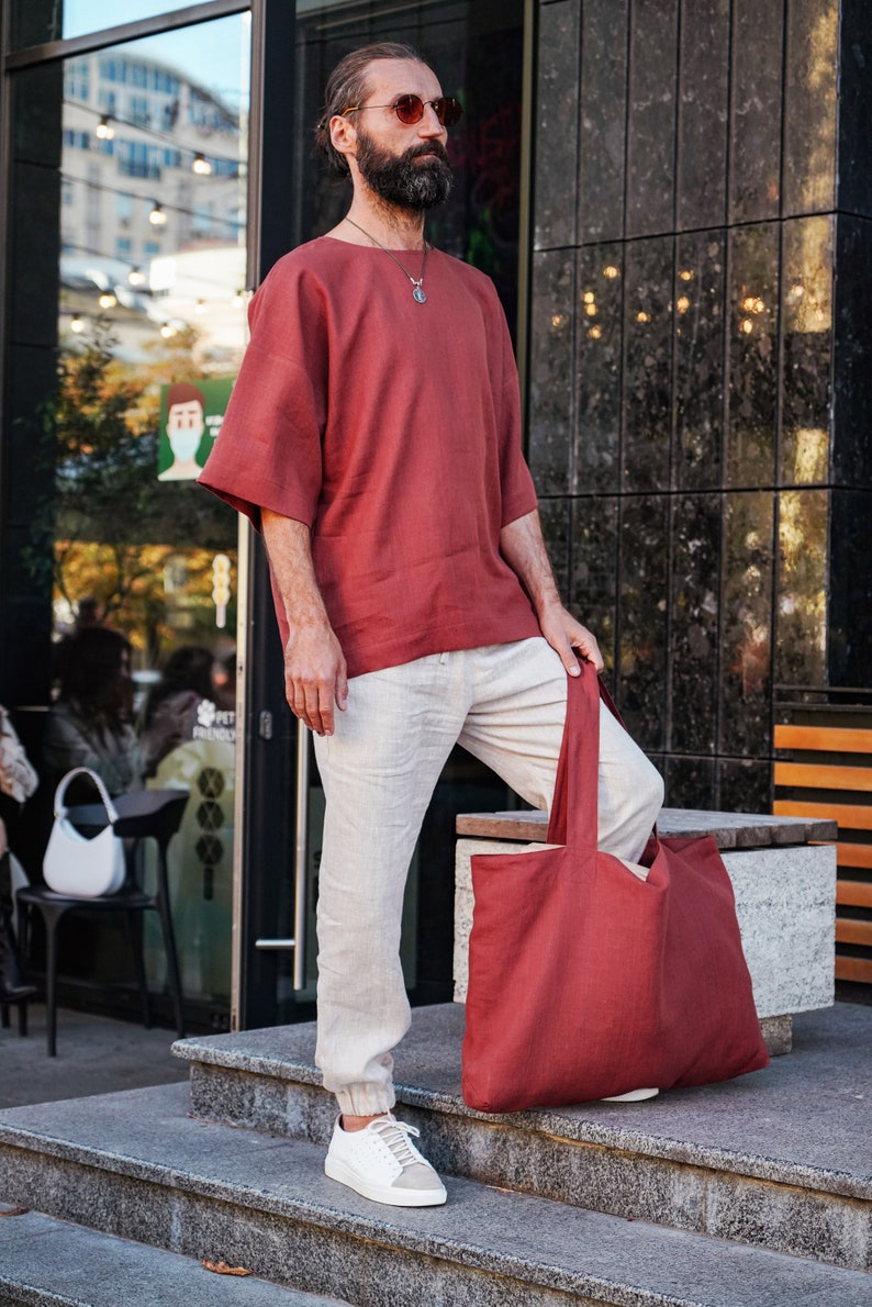 Linen tote bag, Zero waste, Beach bag, Organic linen shopper, Vegan bag zdjęcie 6