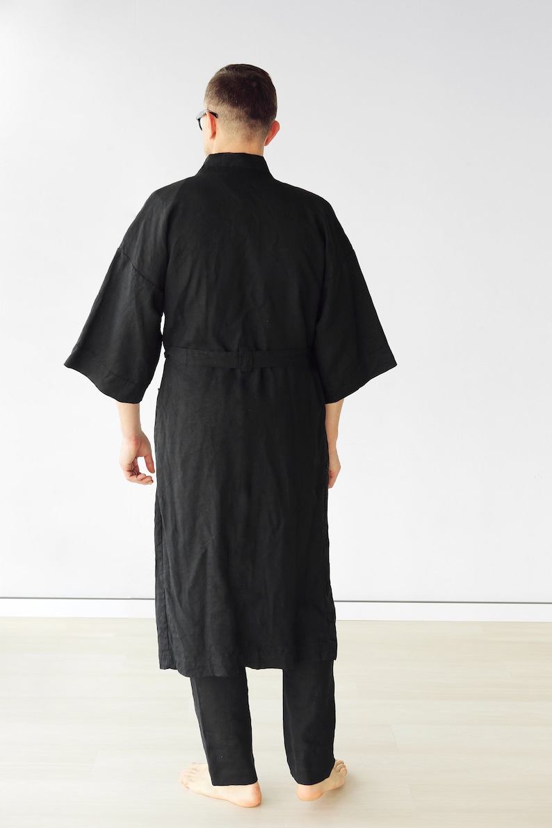 Mens Linen Kimono Black Kimono Men Handmade Cardigan Linen Etsy