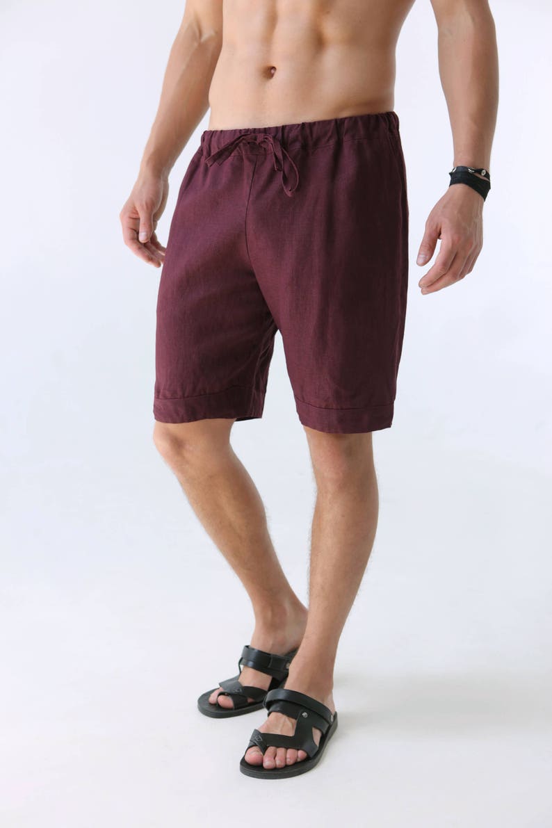 Mens linen shorts Christmas gift Shorts for men Linen shorts Mans organic clothes Stylish organic shorts Burgundy shorts Gift for him