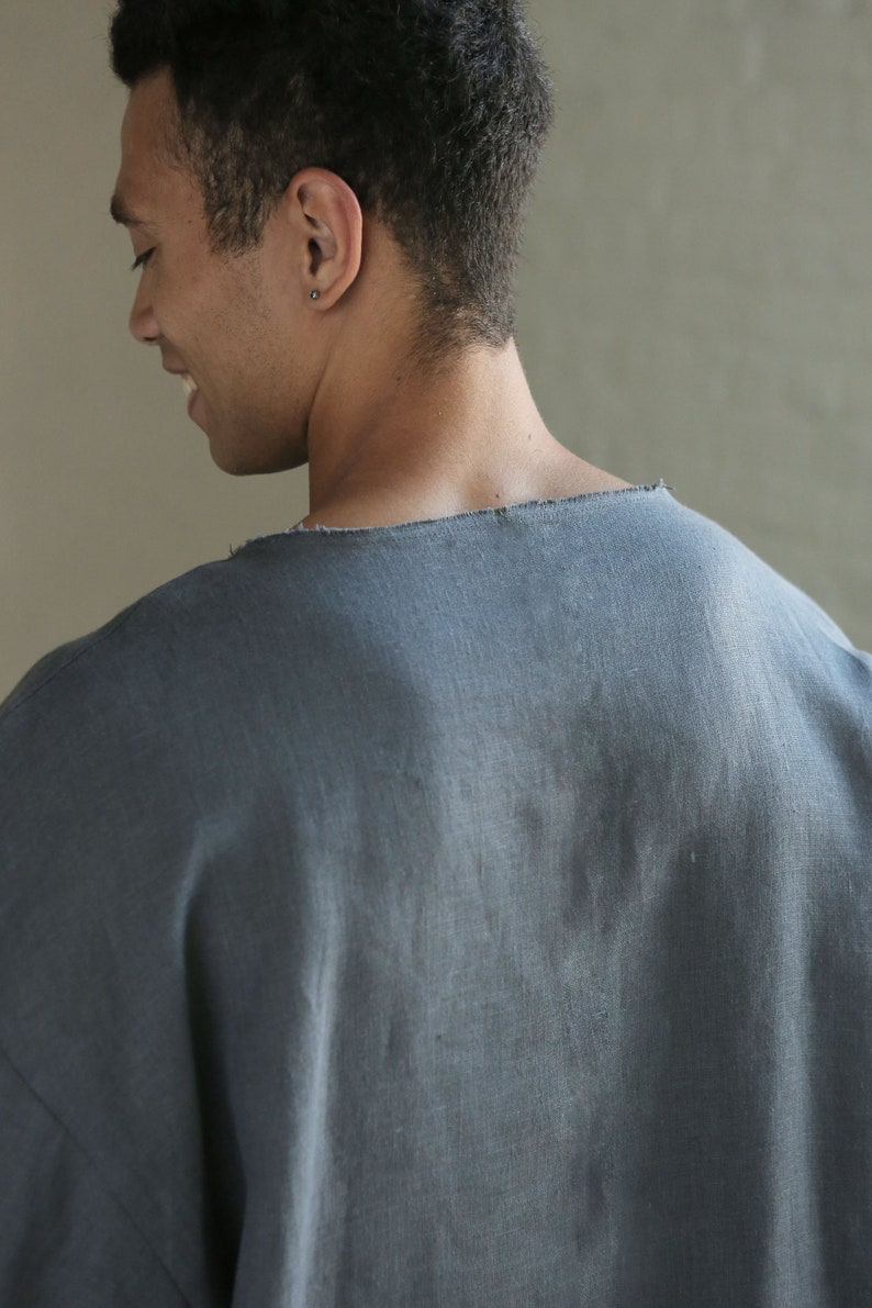 Mens linen oversize sweatshirt Designer clothes Shirt for men Mans relax shirt Simple shirt Gray shirt Beach linen shirt Christmas gift