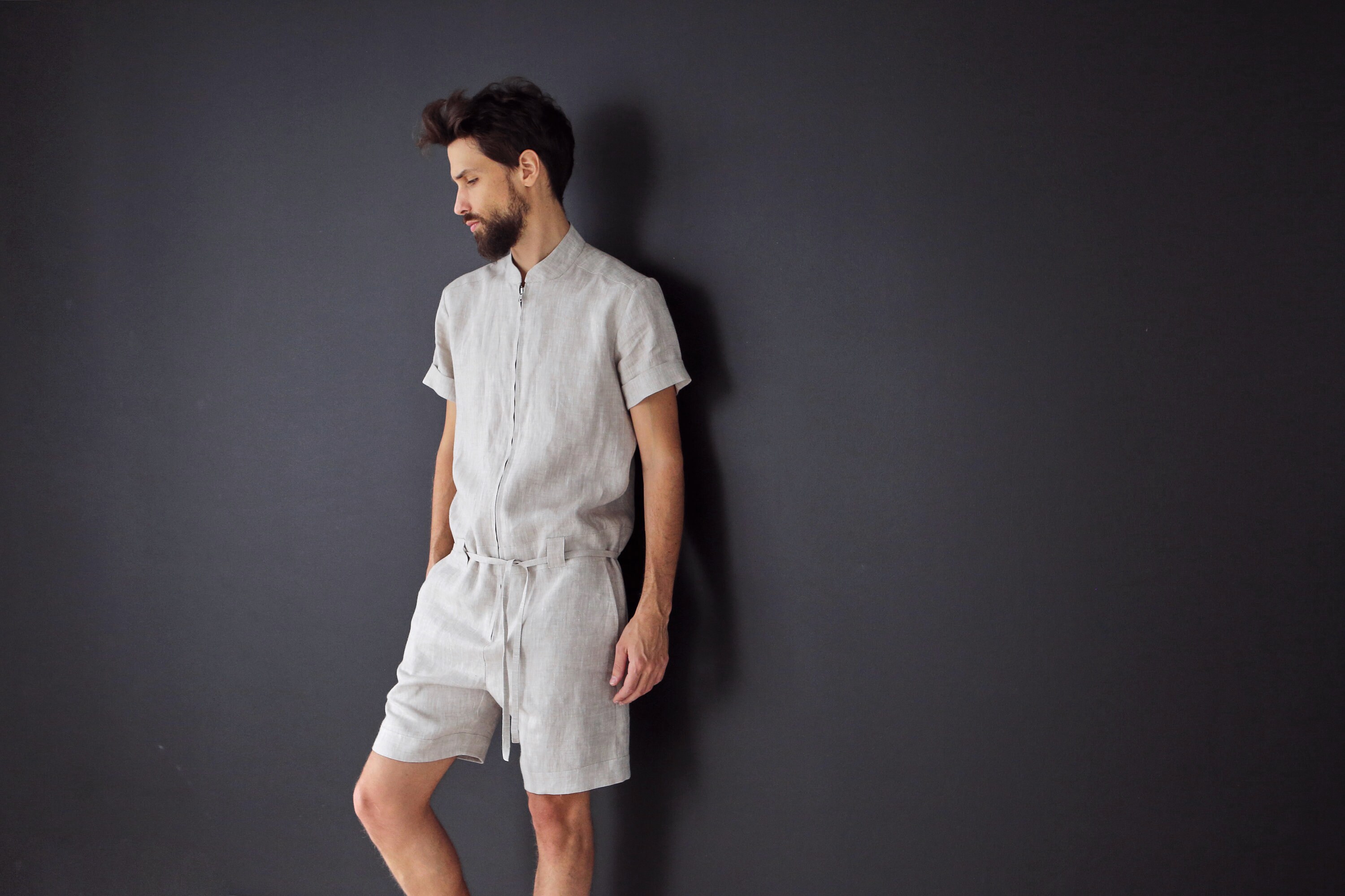 Mono Negro Hombre Mono De Lino Para Hombre BBauer Estilo Casual