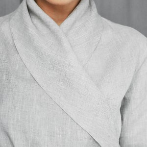 Handmade linen bathrobe, Linen loungewear, Natural linen robe, Linen homewear, Pure bathrobe, Wedding robe, Linen cape, Linen jacket image 4