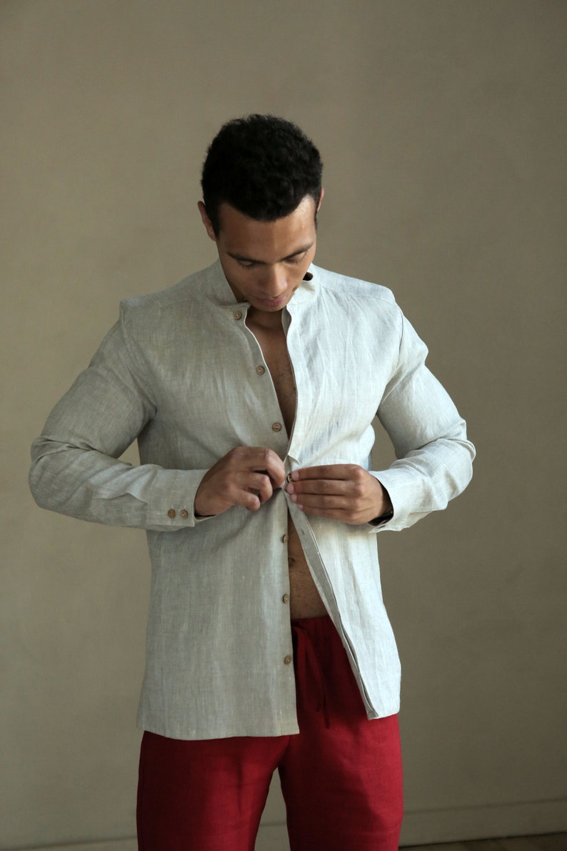 Mens Linen Hiddenbutton Shirt Shirt for Men Wedding Shirt Etsy