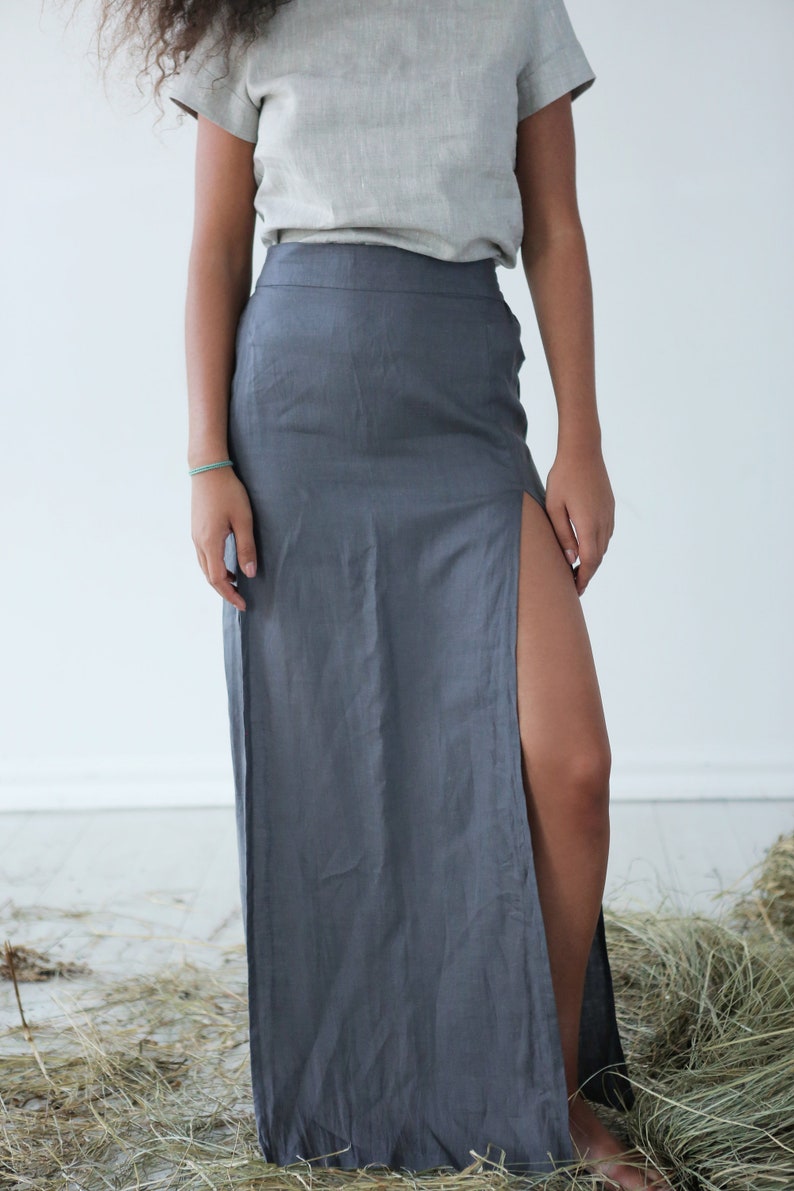 Maxi linen skirt Long skirt Gray organic skirt Summer image 4