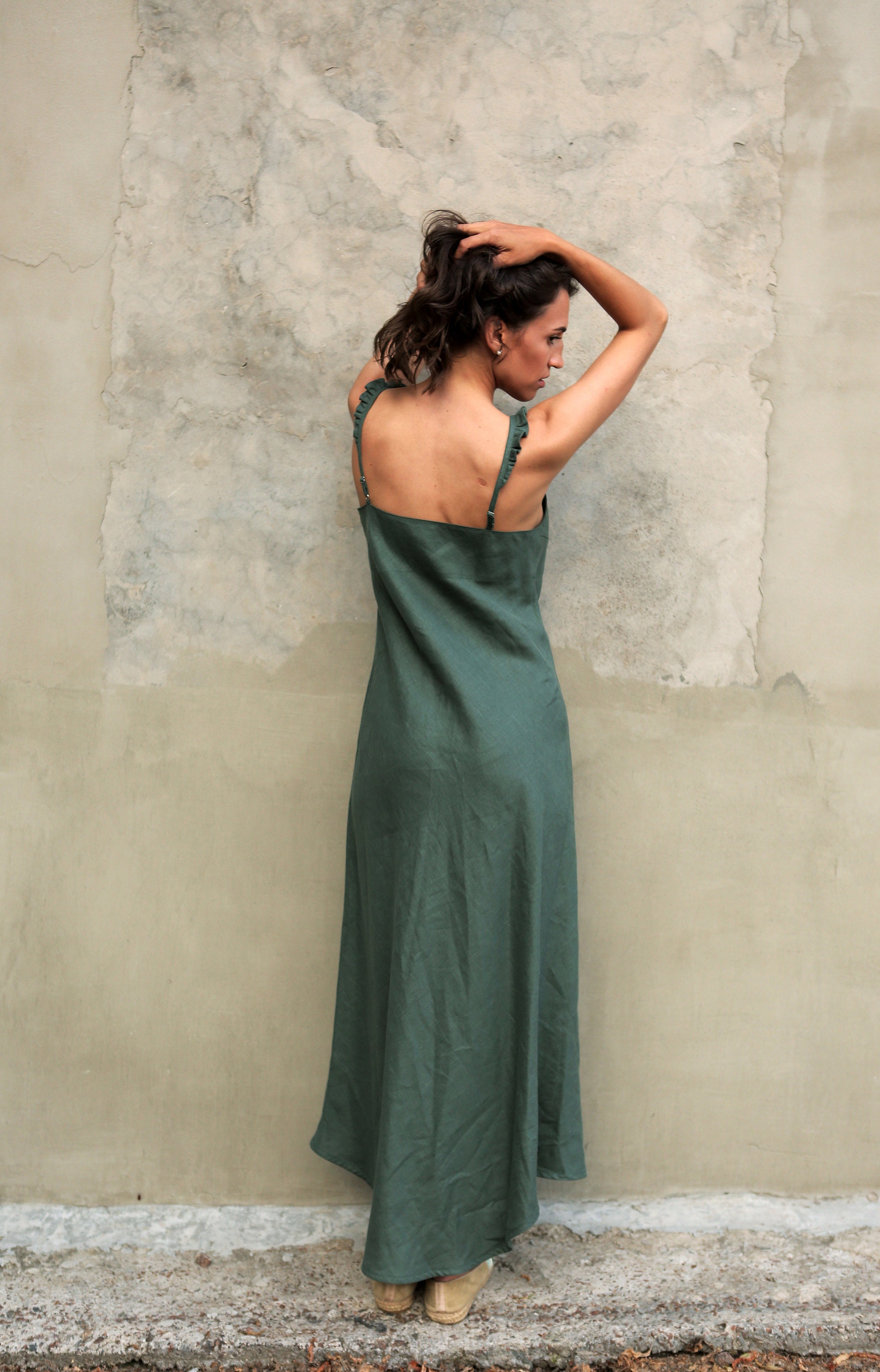 chinese dress ladies Sleeveless Linen Maxi Dress with Tie Waist, XL / Light Blue main image 1