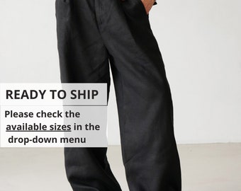 Wide mens linen palazzo pants with pleats, High-waist wide linen joggers, Mens trousers, Loose fit pants, Baggy pants