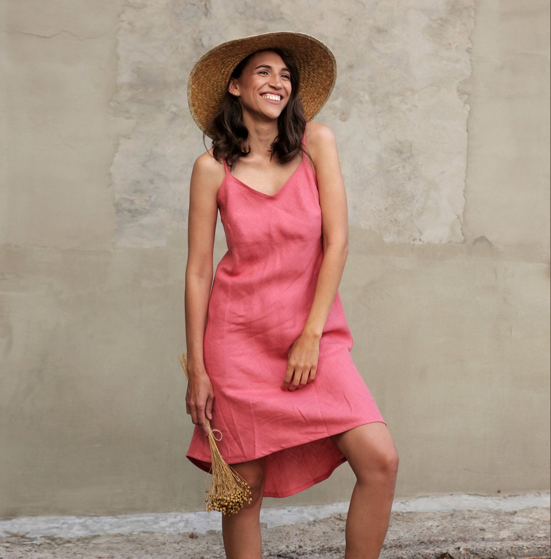 knee length dresses for ladies Rove Linen-Cotton Midi Dress - Crossover Back Ties