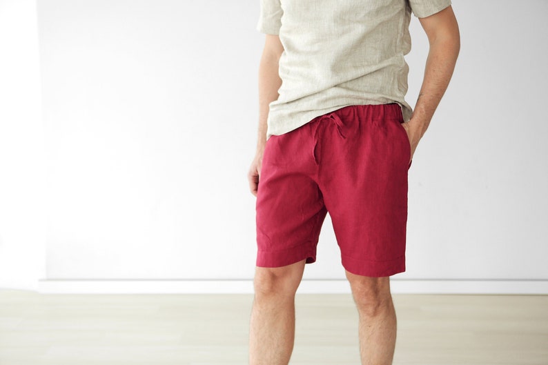 Mens linen shorts, Red shorts, Basic shorts, Shorts for men, Spring shorts, Mans organic clothes, Flax shorts, Basic shorts image 1