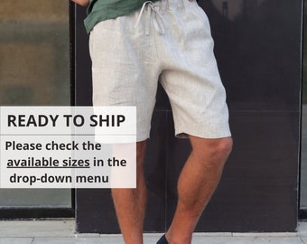 Mens linen shorts, Summer shorts, Shorts for men, Spring shorts, Mans organic clothes, Beach shorts, Basic shorts, Beige shorts - in stock
