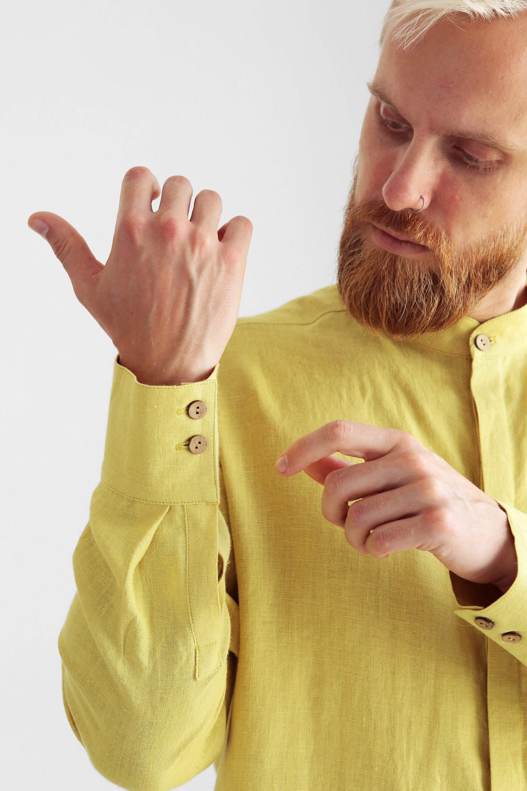 Mens linen shirt Shirt for men Wedding shirt Yellow shirt Etsy