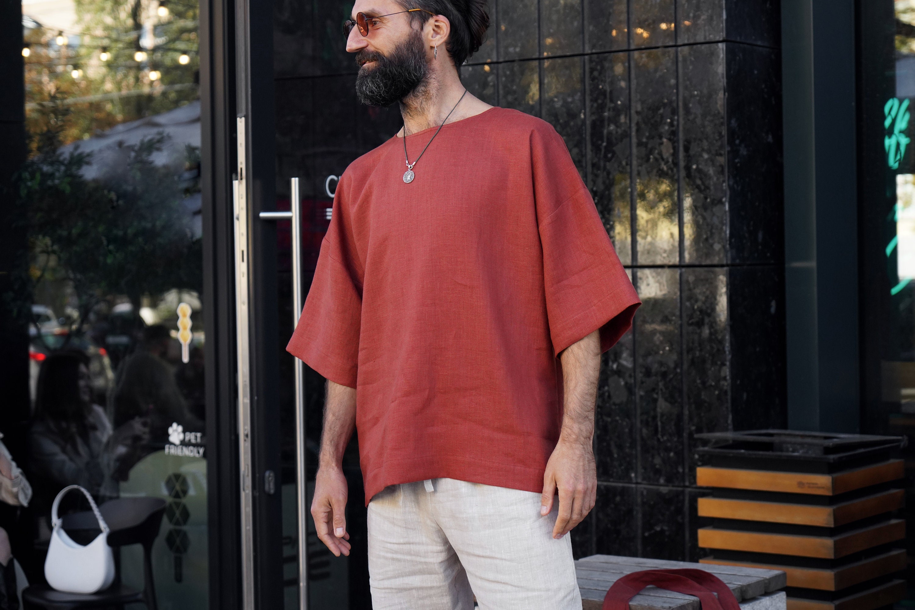Mens Linen T-shirt, Oversize T-shirt, Wide Sleeve T-shirt, Shirt