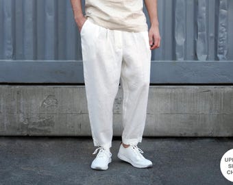 Pants With Pleats, Mens Linen Joggers, Mens Trousers, Loose Fit