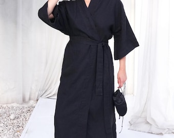Women’s Linen Kimono ALTEA LONG in Black