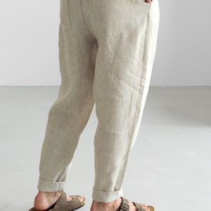 Mens linen pants with pleats, Linen joggers, Mens trousers, Loose fit pants, Baggy pants image 4