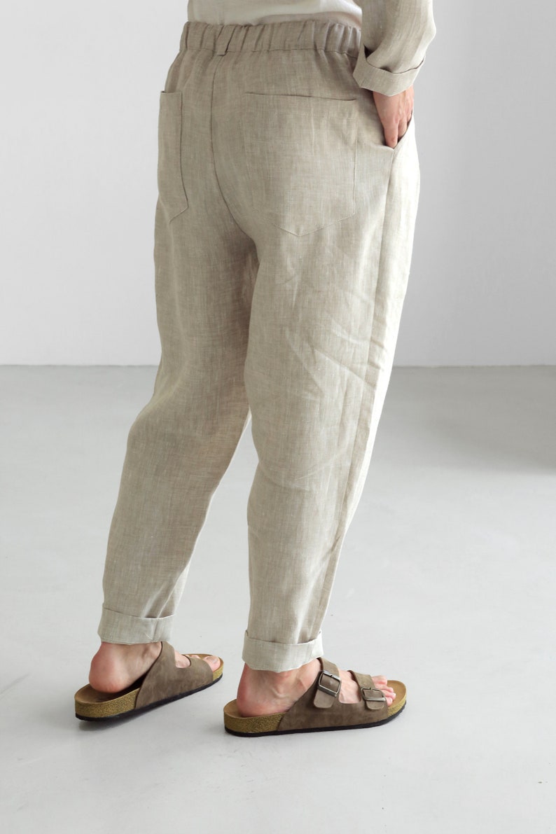 Mens linen pants with pleats, Linen joggers, Mens trousers, Loose fit pants, Baggy pants image 4